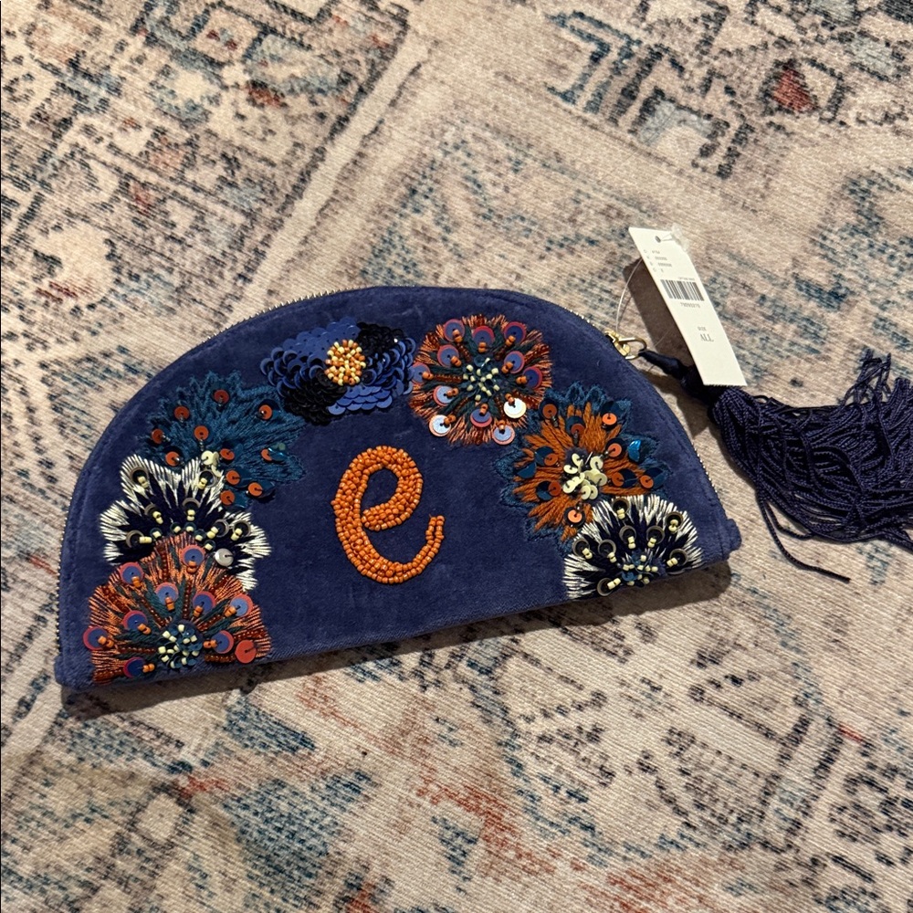 Embroidered Blue Clutch with Tassel